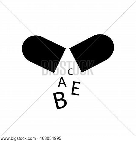 Vitamins Capsule Vector Icon Solid Black Line Eps 10. Medications Illustration. Medical Drugs Sign. 