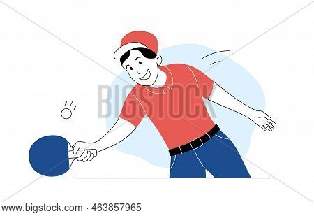 Male Athlete Playing Table Tennis With Racket And Ball. Man Ping Pong Player In Sports Outfit Doing 