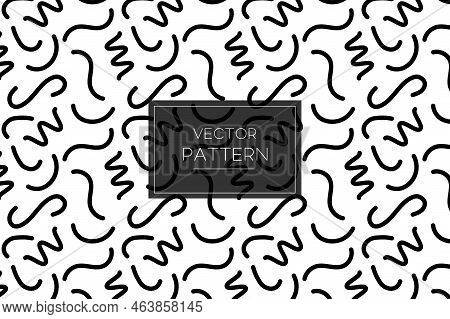Squiggly Wiggly Curvy Wavy Black Lines Memphis Design Seamless Repeat Pattern On A White Background
