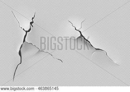 Crack Of Paint Or Paper Isolated On Transparent Background. Closeup View Of Badly Fixed Building Fac