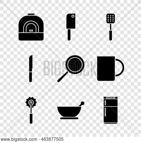 Set Oven, Meat Chopper, Spatula, Pizza Knife, Mortar And Pestle, Refrigerator, Bread And Frying Pan 
