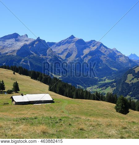 Mountain Landscape Near Gstaad, Switzerland. Mount Oldehore.