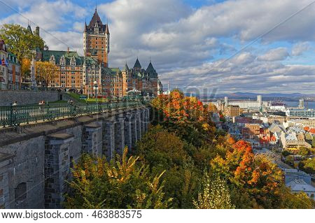 Quebec, Canada, October 8, 2022 : Terrasse Dufferin, Château Frontenac And Petit Champlain District 