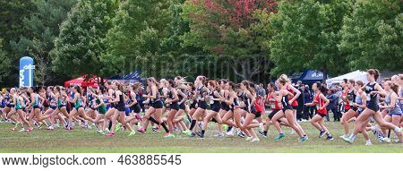 Bronx, New York, Usa - 8 October 2022: The Start Of A High School Girls Cross Country Invitational R