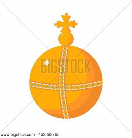 Globus Cruciger, Cross Bearing Imperial Orb. Cartoon Vector Illustration. Royal Gold Jewelry. King, 