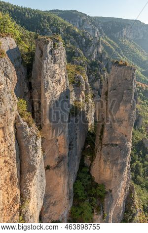 Landscape Of A Wild And Preserved Valley, Canyon In The Cevennes National Park. Gorges De La Jonte.