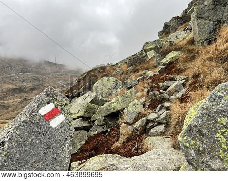 Mountaineering Signposts And Markings In The Mountainous Area Of The Alpine St. Gotthard Pass (gotth