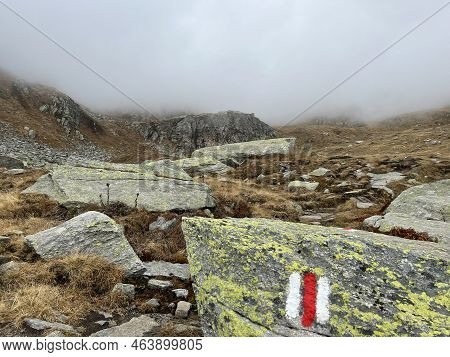 Mountaineering Signposts And Markings In The Mountainous Area Of The Alpine St. Gotthard Pass (gotth