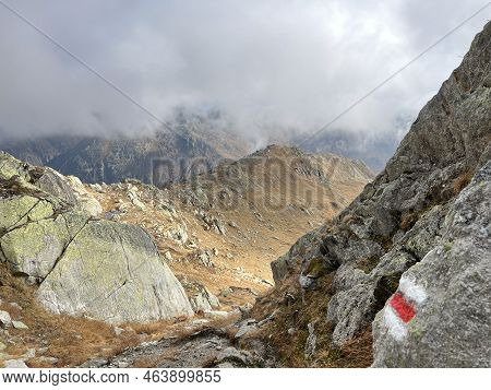 Mountaineering Signposts And Markings In The Mountainous Area Of The Alpine St. Gotthard Pass (gotth