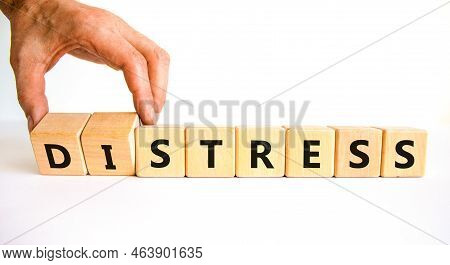 Stress Or Distress Symbol. Psychologist Turns Cubes And Changes The Concept Word Stress To Distress.