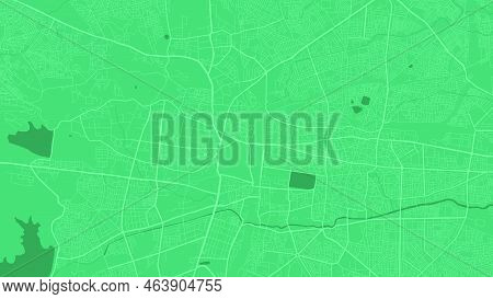 Green Nagpur City Area Vector Background Map, Roads And Water Illustration. Widescreen Proportion, D