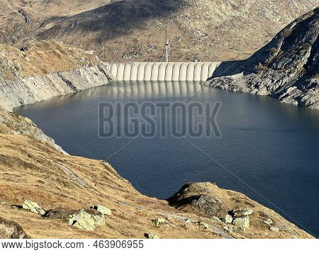The Dam Lucendro Or Concrete Dam On The Reservoir Lake Lago Di Lucendro In The Swiss Alpine Area Of 