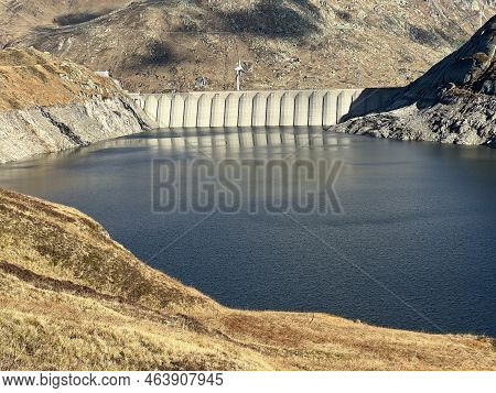 Artificial Reservoir Lake Lago Di Lucendro Or Accumulation Lake Lucendro In The Swiss Alpine Area Of