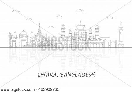 Outline Skyline Panorama Of City Of Dhaka, Bangladesh - Vector Illustration