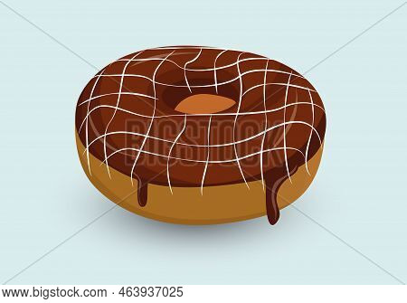 Donut Isolated On A White Background. Cute, Colorful And Bright Donut With Cocoa Glaze And White Cre