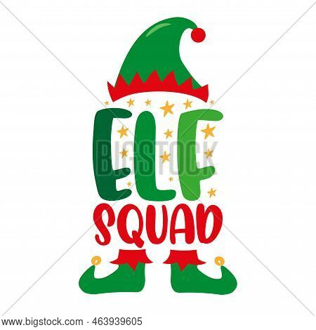 Elf Squad - Cute Elf Hat And Shoes. Good For Baby Clotes, Greeting And Invitaton Card Print,  Label 