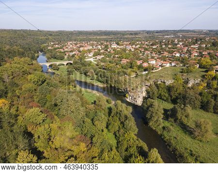 Aerial View Of Vit River, Passing Near Village Of Aglen,  Bulgaria