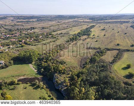 Aerial View Of Vit River, Passing Near Village Of Aglen,  Bulgaria