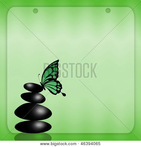 Stein mit Grün Schmetterling Schwarz