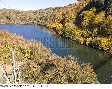 Aerial Autumn View Of Pasarel Reservoir, Bulgaria