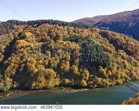Aerial Autumn View Of Pasarel Reservoir, Bulgaria