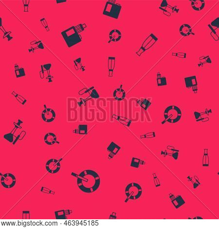 Set Ashtray With Cigarette, Vape Mod Device, Hookah And Liquid Bottle On Seamless Pattern. Vector
