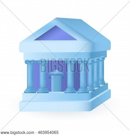 Blue Bank Building 3d Icon. Financial Institution, Bank Building Or Courthouse With Columns 3d Vecto