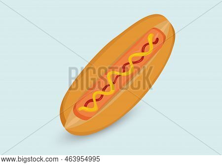 Hot Dog Vector Icon. Fast Food Takeaway Meal With Sausage For Menu Cafe Design.