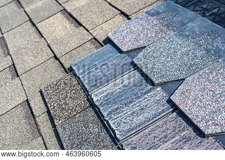 Assorted Selection Of Premium Synthetic Roof Shingles To Pick A New Style.