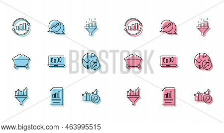 Set Line Sales Funnel With Chart, Document Graph, Graph Infographic, Financial Growth, Stocks Market