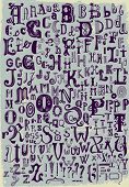 Whimsical Hand Drawn Alphabet Letters, with most common keystrokes: question marks, exclamation poin
