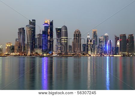 Doha Skyline At Dusk, Qatar