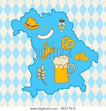 Mapa Bavorský oktoberfest symboly