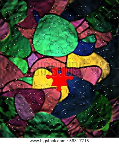 Color Puzzles With A Red Puzzle In The Center.