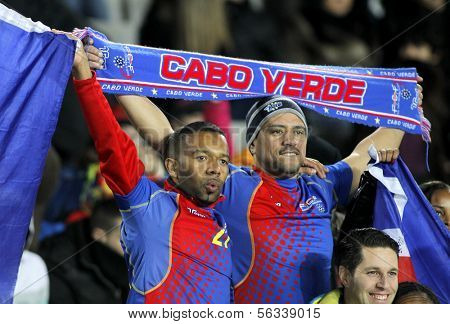 BARCELONA - DEC, 30: Cape Verdean supporters celebrating goal during the friendly match between Catalonia and Cape Verde at Olympic Stadium on December 30, 2013 in Barcelona, Spain.