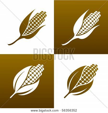 옥수수와 잎입니다. 디자인 요소입니다. 아이콘을 설정 합니다.