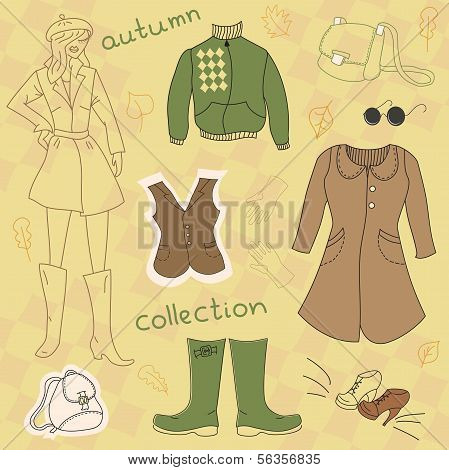 Autumn clothes, vector set