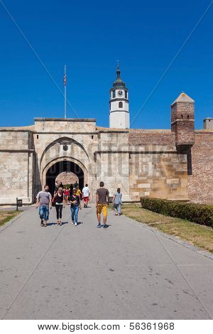 BELGRADE, SERBIA - AUG 15: Tourists in front of Stambol gate of Belgrade fortress on August 15, 2012 in Belgrade, Serbia. It is popular, unique museum of the history of Belgrade.