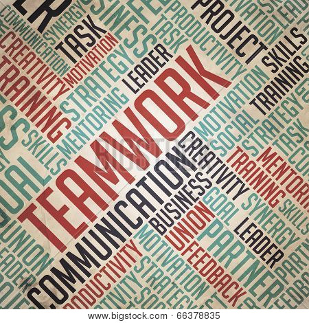 Teamwork - Red-Blue Grunge Wordcloud Concept.