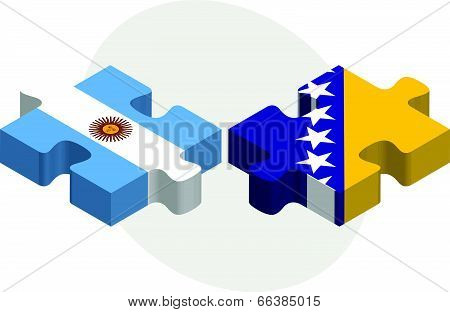 Vector illustration of Argentinian and Bosnia Herzegovinan Flags in puzzle isolated on white backgro