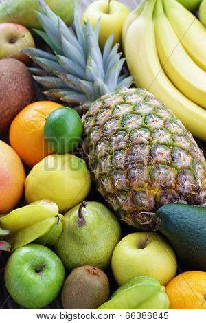mix of many fresh tropical fruits - fruits and vegetables