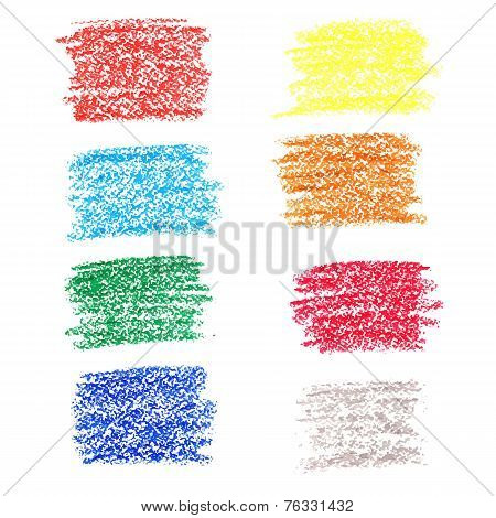 Set of colored spots of wax crayons isolated on white background