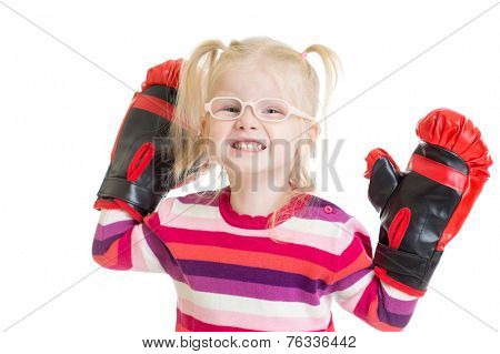 kid or child in eyeglasses boxing isolated isolated on white