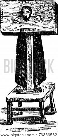 Pillory, After An Ancient Engraving, Vintage Engraving.