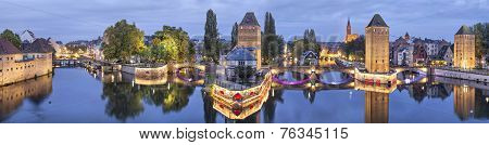 Evening Panorama Of Pont Couverts In Strasbourg