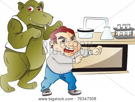 Animal Imitating A Man In A Laboratory, Illustration