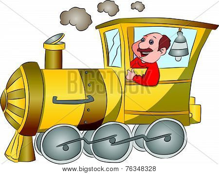 Vector Of Steam Engine With Driver.
