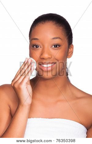 Young Beautiful African Woman Removing Makeup - Skin Cleaning - Black People