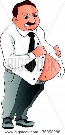 Vector Of Unhappy Man With Fat Belly.