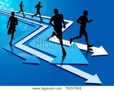 Group Of Five Man Running On Arrow Tracks